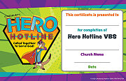 Vacation Bible School (VBS) Hero Hotline Student Certificates (Pkg of 48)