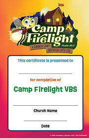 Vacation Bible School (VBS) 2024 Camp Firelight Student Certificates (Pkg of 48)